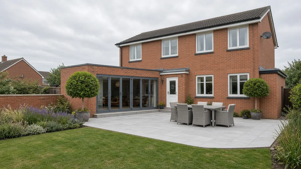 Example image: a finished natural stone patio, the kind of surface that suits a Loftus terrace yard